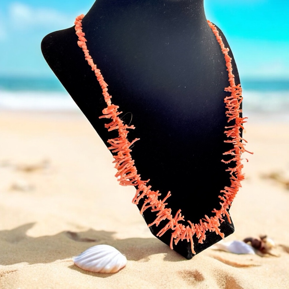 VINTAGE GENUINE CORAL REEF BRANCH SALMON NECKLACE 24" L